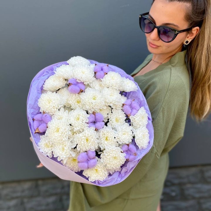  Букет  хризантем и хлопка в Симферополи