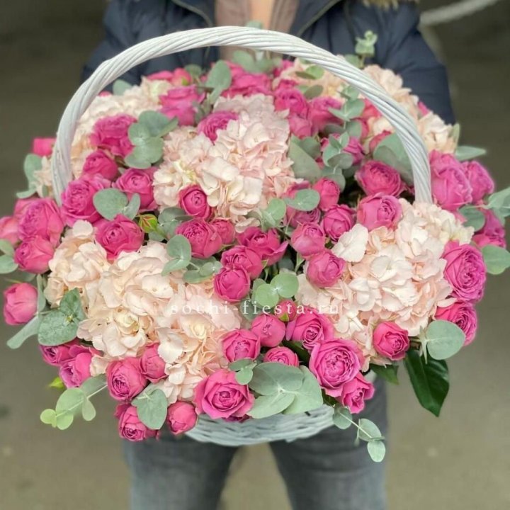 Корзина с гортензией и Мисти Баблс в Симферополи
