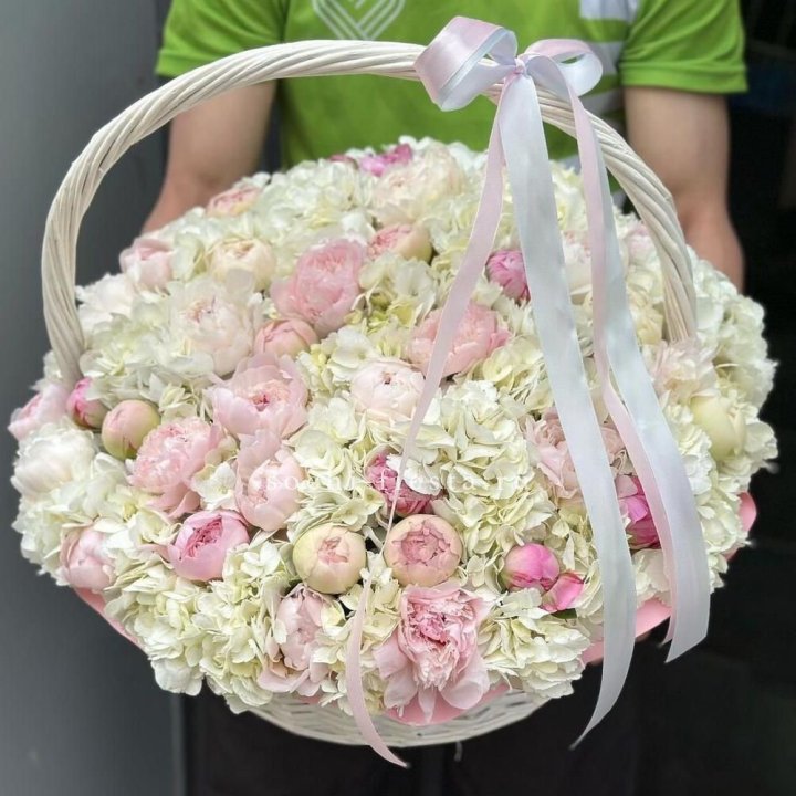 Премиум корзина гортензий и пионов в Симферополи