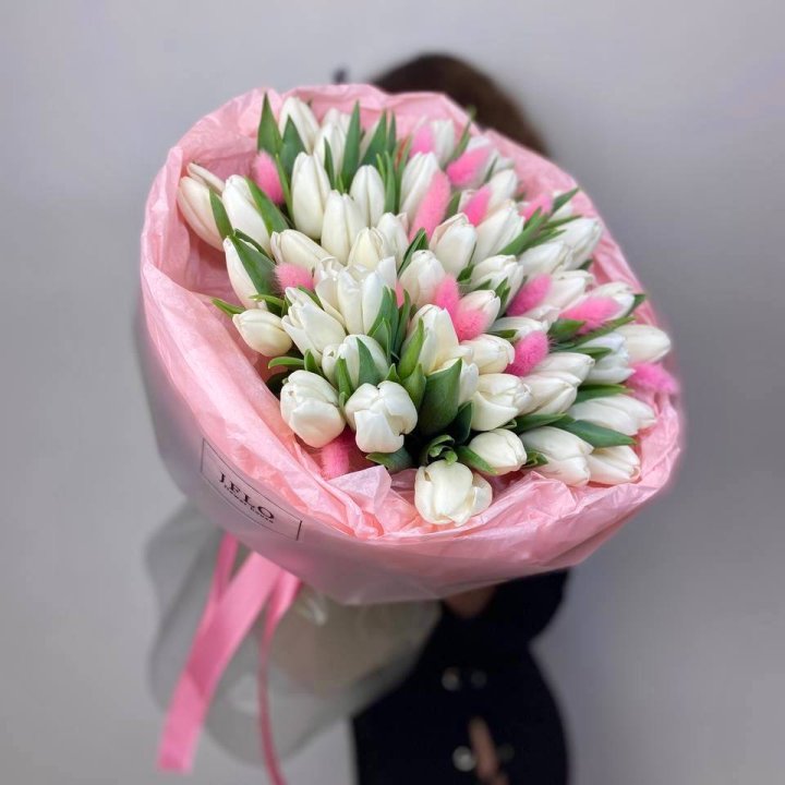 51 белый тюльпан "Рози" в Симферополи