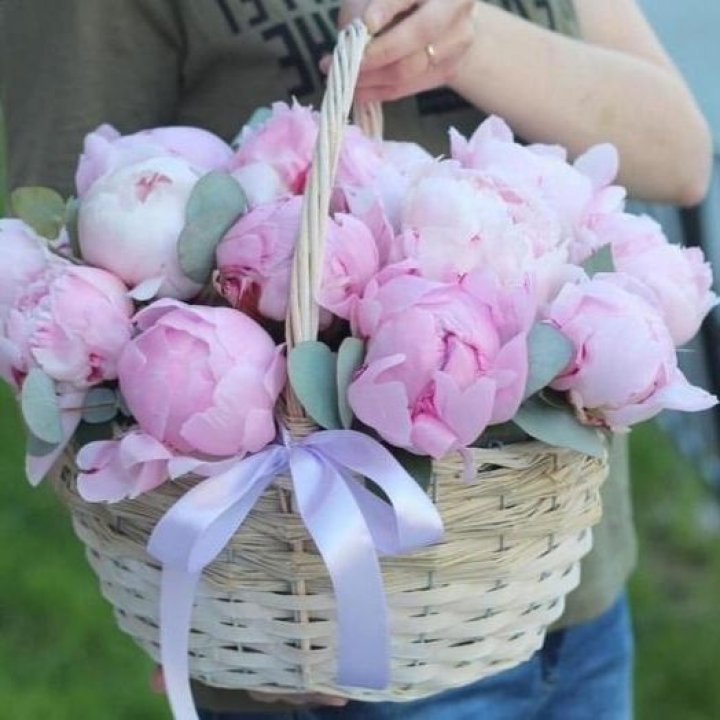 15 пионов в корзине в Симферополи