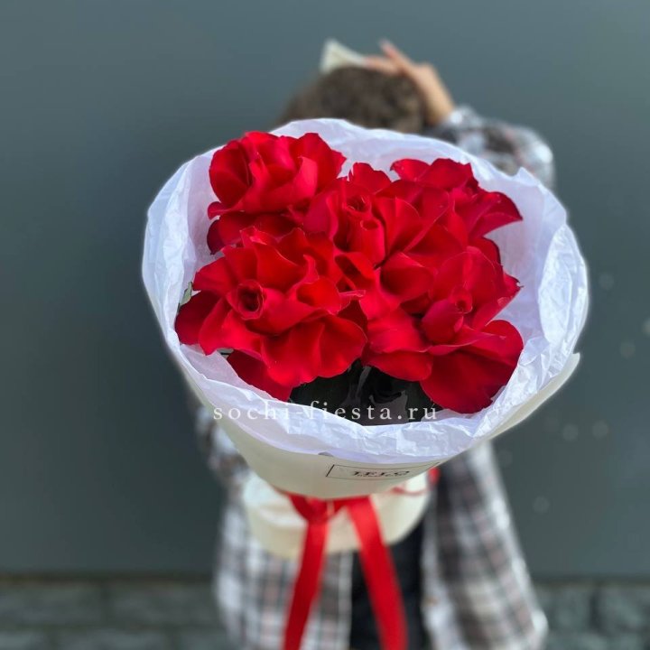5 французских красных роз в Симферополи